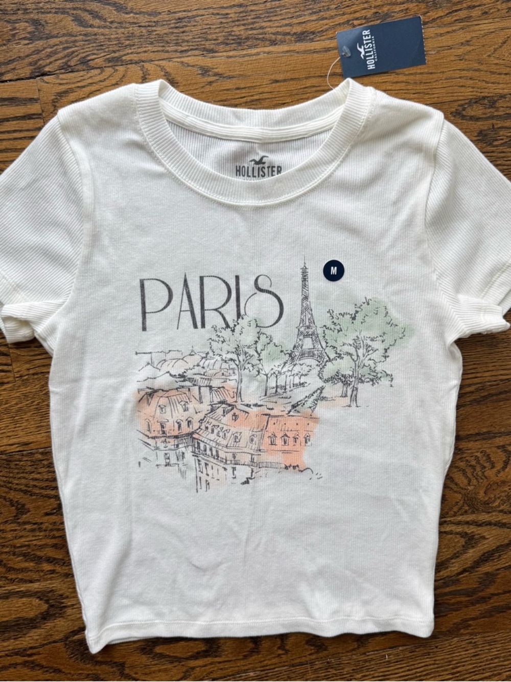 Hollister NWT Cotton White Ribbed Paris Graphic Baby Tee M